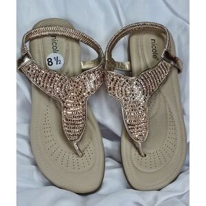 Nicole Nocular‎ slippers Size 8.5 Beige Behind Heel Strap Cushioned Footbed